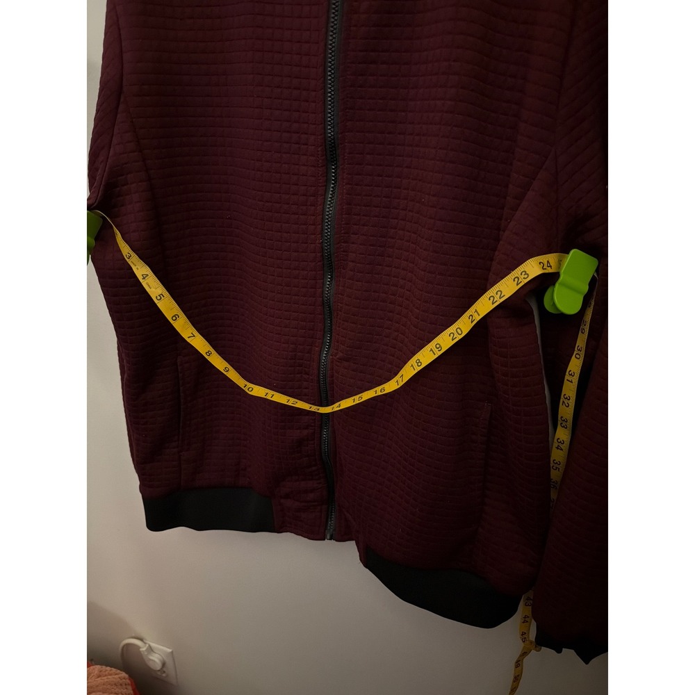 Mens Burgundy Quilted Grid Bomber Jacket Full Zip Sleeve Pocket XXXL - Picture 10 of 12